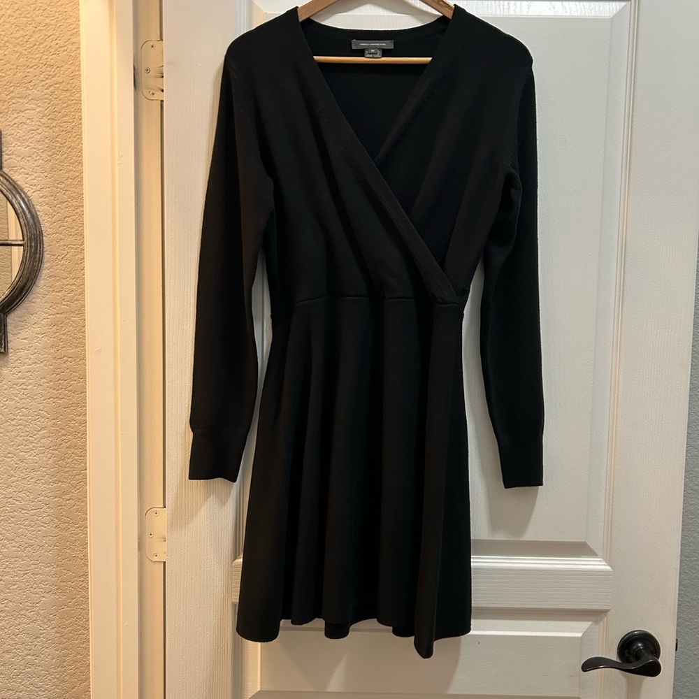 French Connection Black Long Sleeve V-neck Sweater Dress